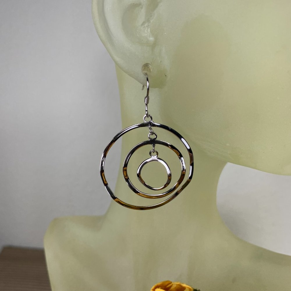 NEW Sterling Silver (not plated) 3 Circle Dangling Earrings
